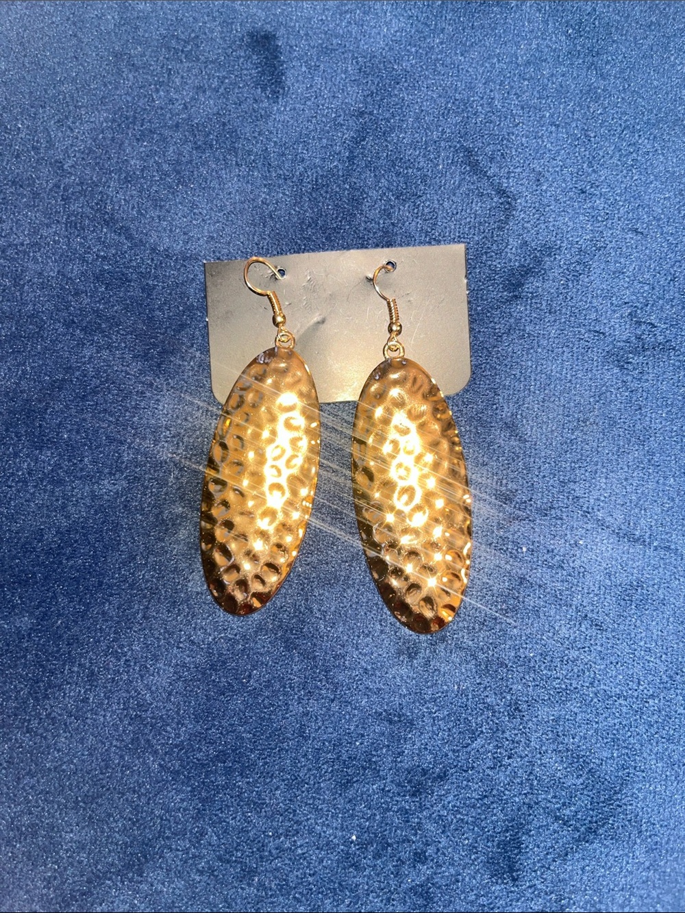 Hammered Oval Gold Drop Earrings for Women